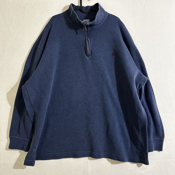 Polo Ralph Lauren Mens Blue 1/4 Zip Pull Over Blue Sweatshirt Cotton 2XL BIG - Picture 1 of 8